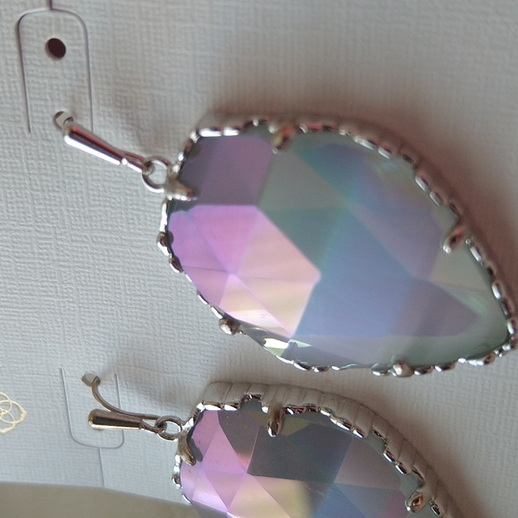 Kendra Scott Corley Earrings Silver &  Slate Iridescent Rare - Picture 4 of 7